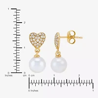 Womens Dyed White Cultured Freshwater Pearl 14K Gold Over Silver Heart Drop Earrings