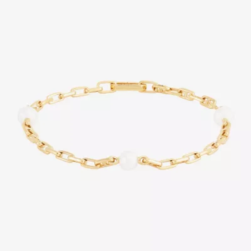 Womens 14K Gold Over Silver 7.25 Inch Link Chain Bracelet