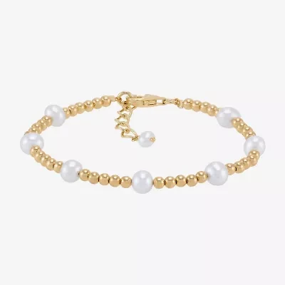 Womens 14K Gold Over Silver 7.5 Inch Bead Chain Bracelet