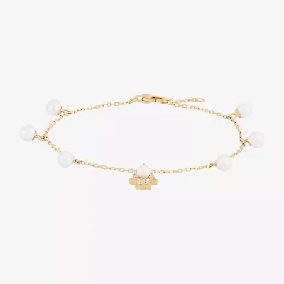 Womens Dyed White Cultured Freshwater Pearl 14K Gold Over Silver Hamsa Charm Bracelet