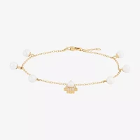 Womens Dyed White Cultured Freshwater Pearl 14K Gold Over Silver Hamsa Charm Bracelet