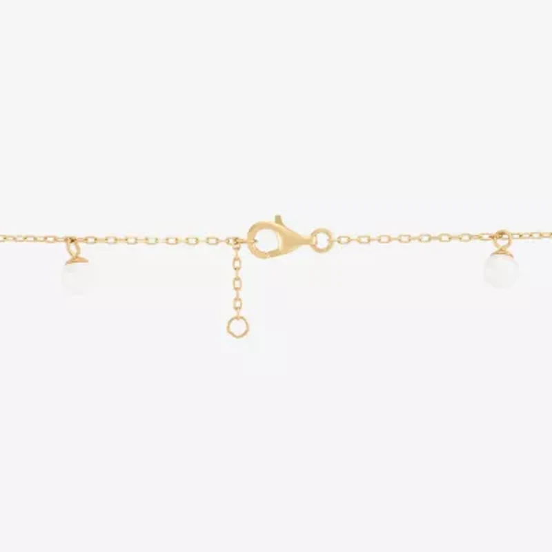 Womens Dyed White Cultured Freshwater Pearl 14K Gold Over Silver Evil Eye Charm Bracelet