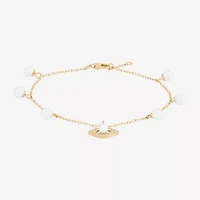 Womens Dyed White Cultured Freshwater Pearl 14K Gold Over Silver Evil Eye Charm Bracelet
