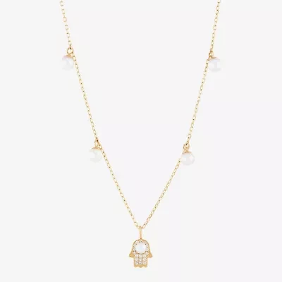 Womens Dyed White Cultured Freshwater Pearl 14K Gold Over Silver Hamsa 18 Inch Pendant Necklace