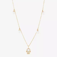 Womens Dyed White Cultured Freshwater Pearl 14K Gold Over Silver Hamsa 18 Inch Pendant Necklace