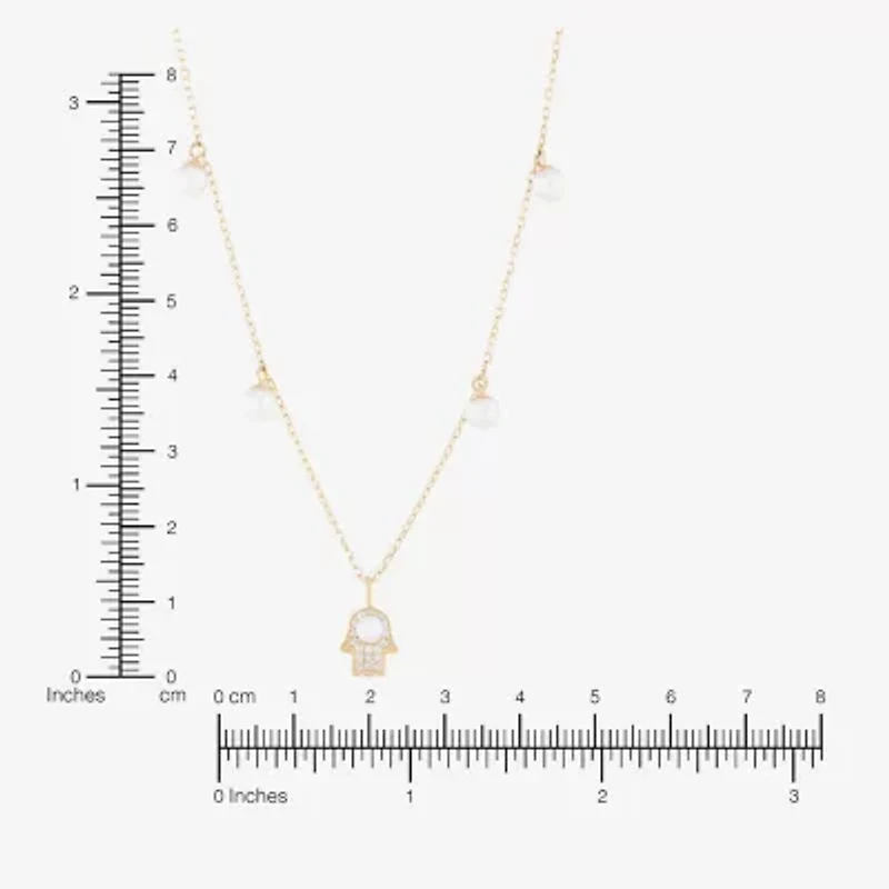 Womens Dyed White Cultured Freshwater Pearl 14K Gold Over Silver Hamsa 18 Inch Pendant Necklace
