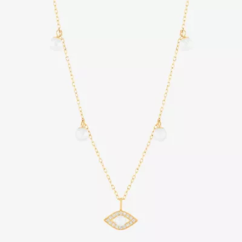 Womens Dyed White Cultured Freshwater Pearl 14K Gold Over Silver Evil Eye 18 Inch Pendant Necklace