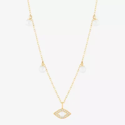 Womens Dyed White Cultured Freshwater Pearl 14K Gold Over Silver Evil Eye 18 Inch Pendant Necklace