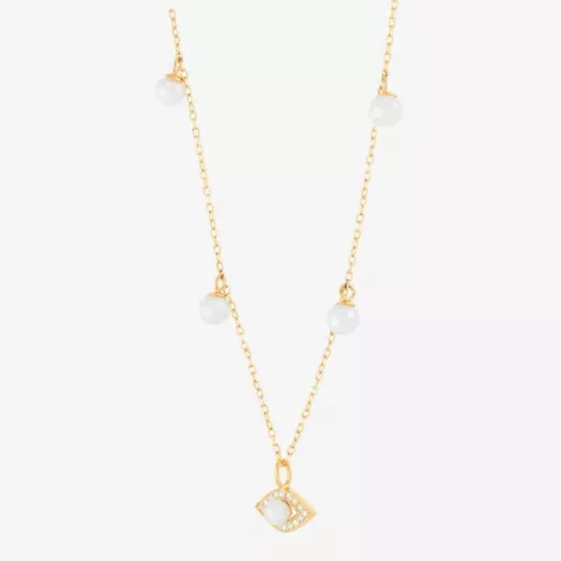Womens Dyed White Cultured Freshwater Pearl 14K Gold Over Silver Evil Eye 18 Inch Pendant Necklace