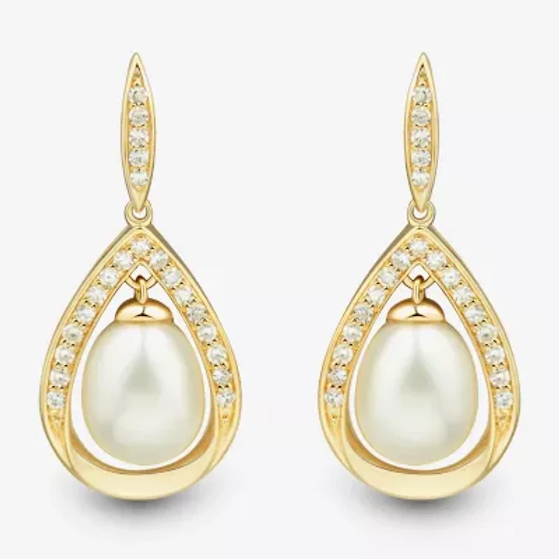 Womens White Cultured Freshwater Pearl 14K Gold Over Silver Sterling Silver Drop Earrings