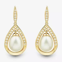 Womens White Cultured Freshwater Pearl 14K Gold Over Silver Sterling Silver Drop Earrings