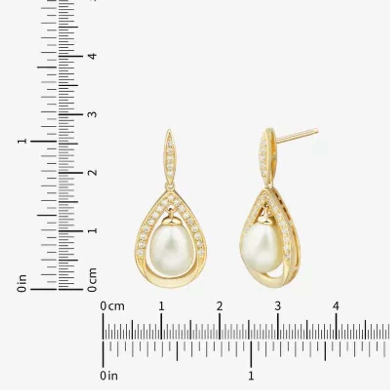 Womens White Cultured Freshwater Pearl 14K Gold Over Silver Sterling Silver Drop Earrings