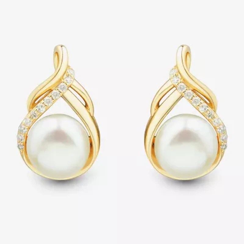 Womens White Cultured Freshwater Pearl 14K Gold Over Silver Sterling Silver Drop Earrings