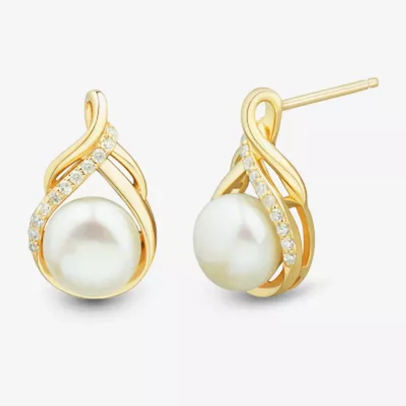 Womens White Cultured Freshwater Pearl 14K Gold Over Silver Sterling Silver Drop Earrings