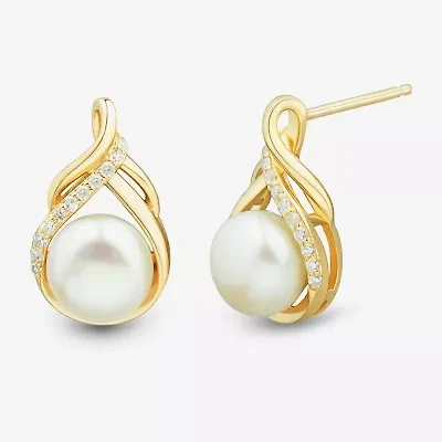 Womens White Cultured Freshwater Pearl 14K Gold Over Silver Sterling Silver Drop Earrings