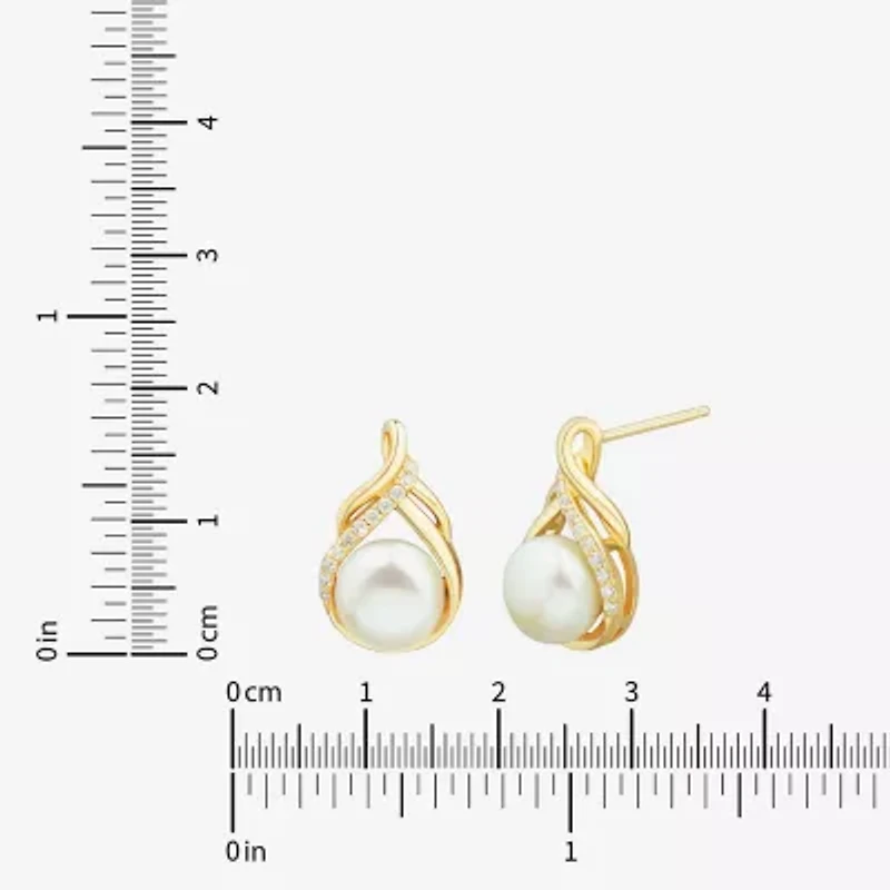 Womens White Cultured Freshwater Pearl 14K Gold Over Silver Sterling Silver Drop Earrings