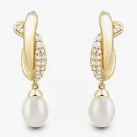 Womens Lab Created White Cultured Freshwater Pearl 14K Gold Over Silver Sterling Silver Round Drop Earrings