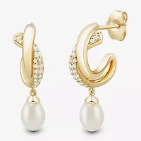 Womens Lab Created White Cultured Freshwater Pearl 14K Gold Over Silver Sterling Silver Round Drop Earrings