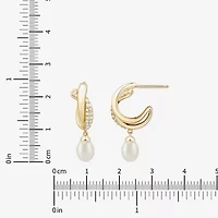 Womens Lab Created White Cultured Freshwater Pearl 14K Gold Over Silver Sterling Silver Round Drop Earrings