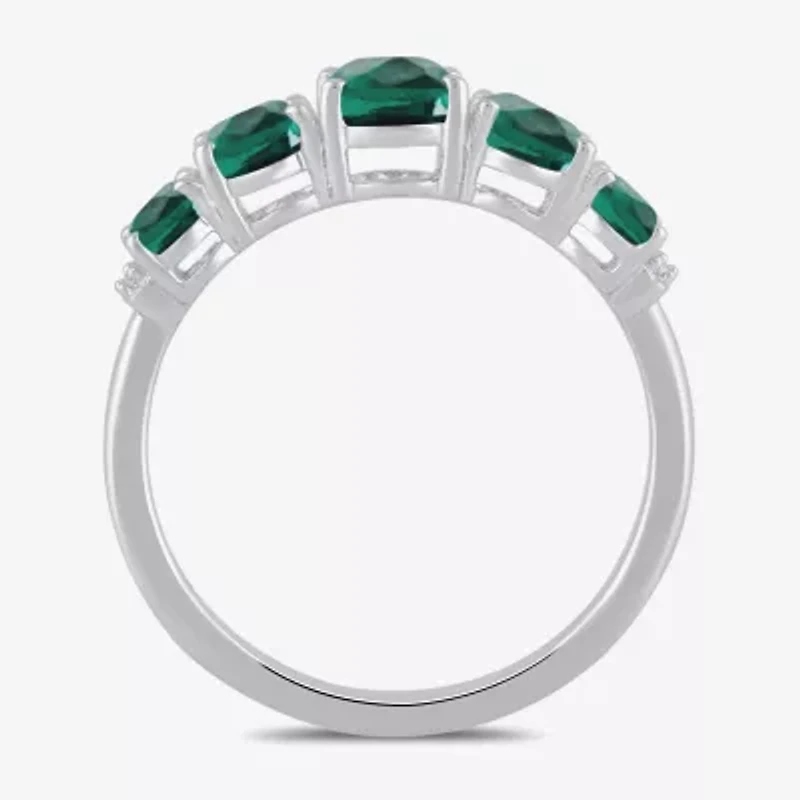 Womens Lab Created Green Emerald Sterling Silver Oval 5-Stone Band