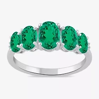 Womens Lab Created Green Emerald Sterling Silver Oval 5-Stone Band