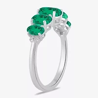 Womens Lab Created Green Emerald Sterling Silver Oval 5-Stone Band