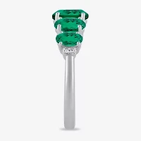 Womens Lab Created Green Emerald Sterling Silver Oval 5-Stone Band