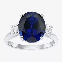 Womens Gemstone & 3/8 CT. T.W. Lab-Grown Diamond Sterling Silver Oval 3-Stone Cocktail Ring