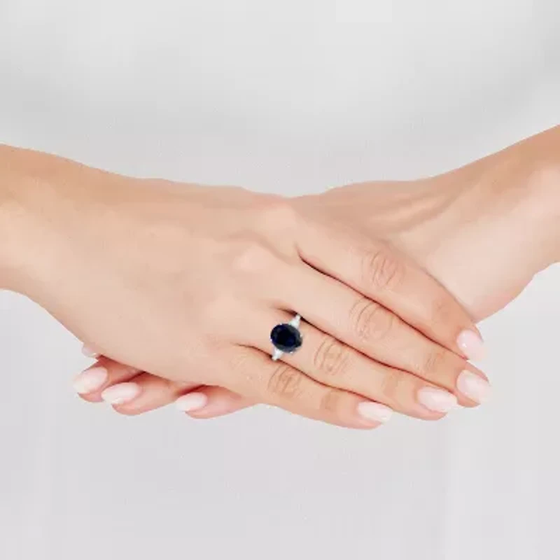 Womens Gemstone & 3/8 CT. T.W. Lab-Grown Diamond Sterling Silver Oval 3-Stone Cocktail Ring