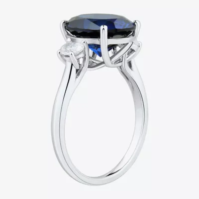 Womens Gemstone & 3/8 CT. T.W. Lab-Grown Diamond Sterling Silver Oval 3-Stone Cocktail Ring