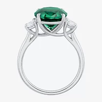 Womens Gemstone & 3/8 CT. T.W. Lab-Grown Diamond Sterling Silver Oval 3-Stone Cocktail Ring