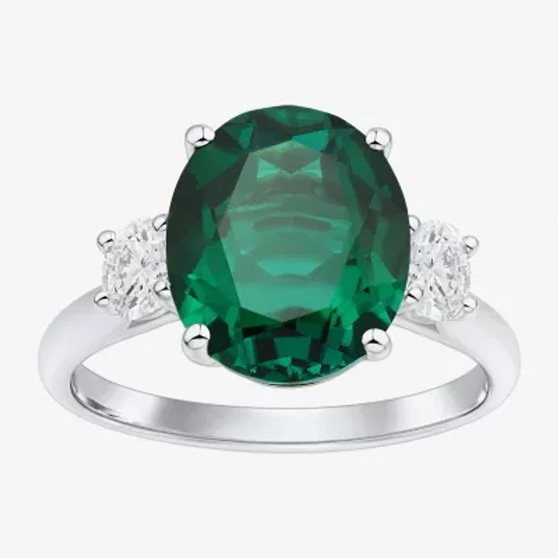 Womens Gemstone & 3/8 CT. T.W. Lab-Grown Diamond Sterling Silver Oval 3-Stone Cocktail Ring