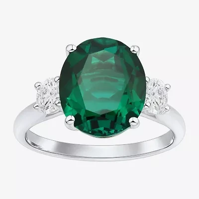 Womens Gemstone & 3/8 CT. T.W. Lab-Grown Diamond Sterling Silver Oval 3-Stone Cocktail Ring