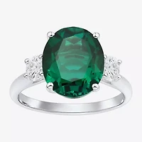 Womens Gemstone & 3/8 CT. T.W. Lab-Grown Diamond Sterling Silver Oval 3-Stone Cocktail Ring