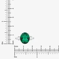 Womens Gemstone & 3/8 CT. T.W. Lab-Grown Diamond Sterling Silver Oval 3-Stone Cocktail Ring