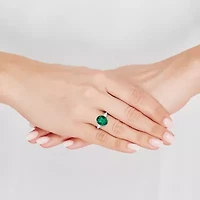 Womens Gemstone & 3/8 CT. T.W. Lab-Grown Diamond Sterling Silver Oval 3-Stone Cocktail Ring