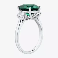 Womens Gemstone & 3/8 CT. T.W. Lab-Grown Diamond Sterling Silver Oval 3-Stone Cocktail Ring