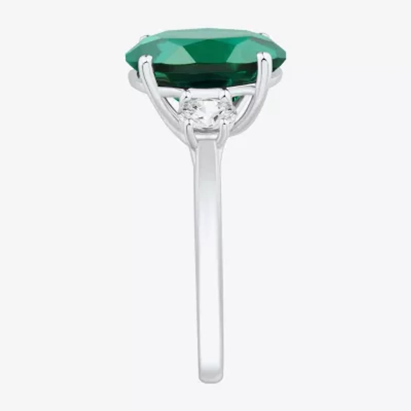 Womens Gemstone & 3/8 CT. T.W. Lab-Grown Diamond Sterling Silver Oval 3-Stone Cocktail Ring