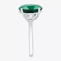 Womens Gemstone & 3/8 CT. T.W. Lab-Grown Diamond Sterling Silver Oval 3-Stone Cocktail Ring