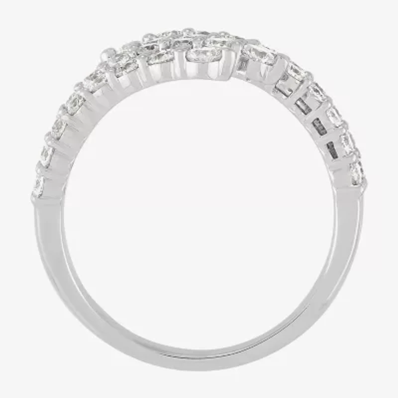 (H-I/Si2) Womens 2.5MM 1 1/2 CT. T.W. Lab Grown White Diamond 10K Gold Bypass  Band