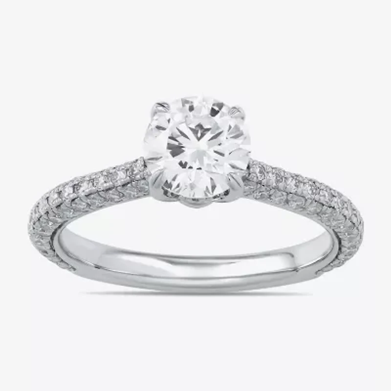 Signature By Modern Bride (F / Si1) Womens 1 3/4 CT. T.W. Lab Grown White Diamond 10K Gold Round Side Stone Engagement Ring