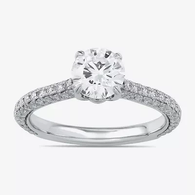 Signature By Modern Bride (F / Si1) Womens 1 3/4 CT. T.W. Lab Grown White Diamond 10K Gold Round Side Stone Engagement Ring