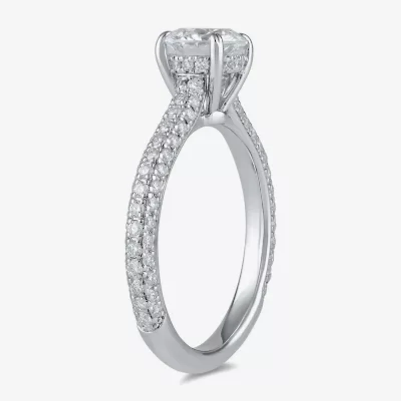 Signature By Modern Bride (F / Si1) Womens 1 3/4 CT. T.W. Lab Grown White Diamond 10K Gold Round Side Stone Engagement Ring