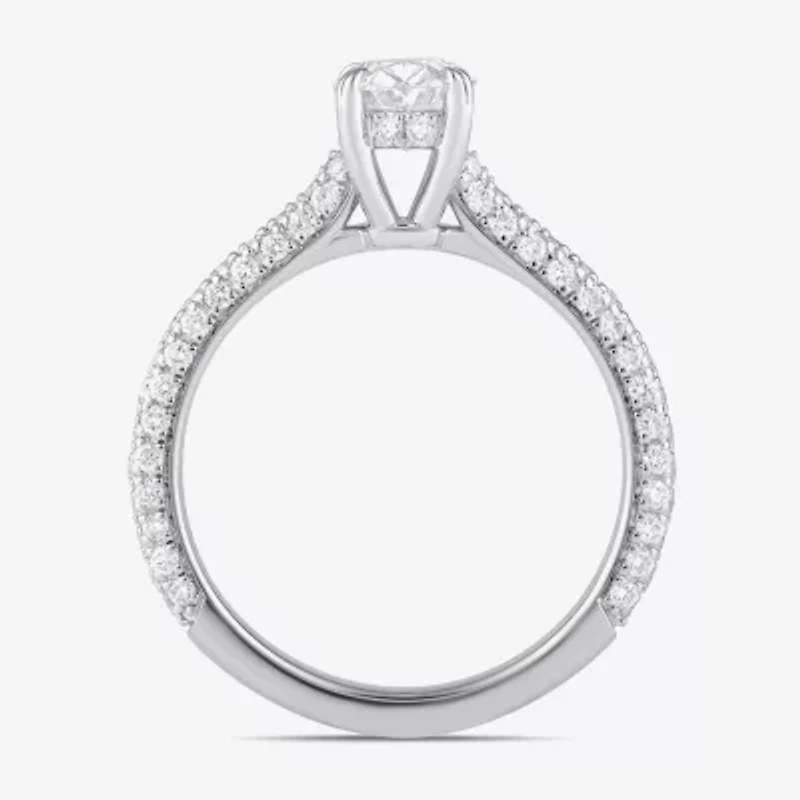 Signature By Modern Bride (F / Si1) Womens 1 3/4 CT. T.W. Lab Grown White Diamond 10K Gold Oval Side Stone Engagement Ring