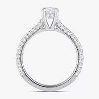 Signature By Modern Bride (F / Si1) Womens 1 3/4 CT. T.W. Lab Grown White Diamond 10K Gold Oval Side Stone Engagement Ring