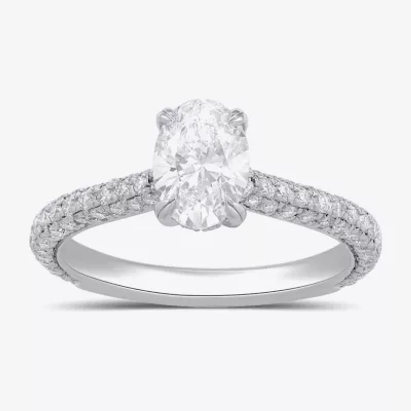 Signature By Modern Bride (F / Si1) Womens 1 3/4 CT. T.W. Lab Grown White Diamond 10K Gold Oval Side Stone Engagement Ring
