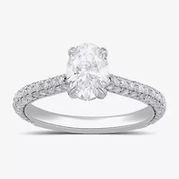 Signature By Modern Bride (F / Si1) Womens 1 3/4 CT. T.W. Lab Grown White Diamond 10K Gold Oval Side Stone Engagement Ring