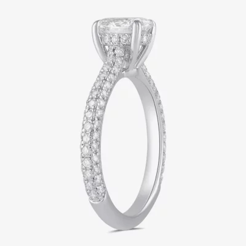 Signature By Modern Bride (F / Si1) Womens 1 3/4 CT. T.W. Lab Grown White Diamond 10K Gold Oval Side Stone Engagement Ring