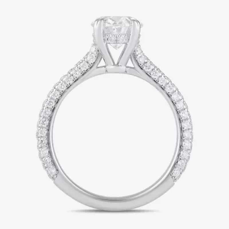 Signature By Modern Bride (F / Si1) Womens 2 3/4 CT. T.W. Lab Grown White Diamond 14K Gold Oval Side Stone Engagement Ring