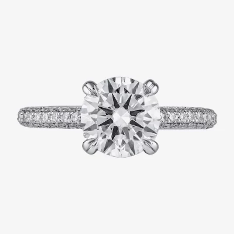 Signature By Modern Bride (F / Si1) Womens 2 3/4 CT. T.W. Lab Grown White Diamond 14K Gold Round Side Stone Engagement Ring